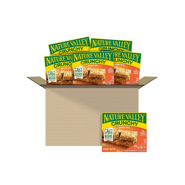 6 Boxes Of 12 Nature Valley Crunchy Peanut Butter Granola Bars