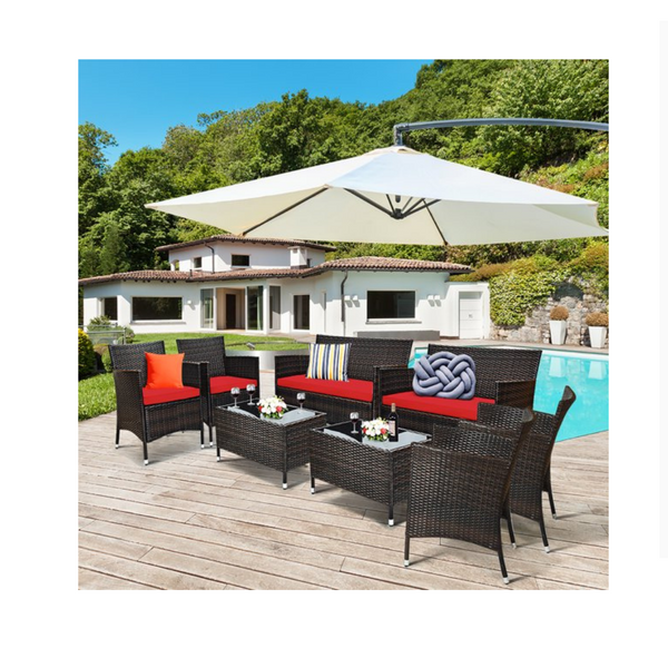 8 Piece Outdoor Rattan Patio Furniture Set (3 Colors)