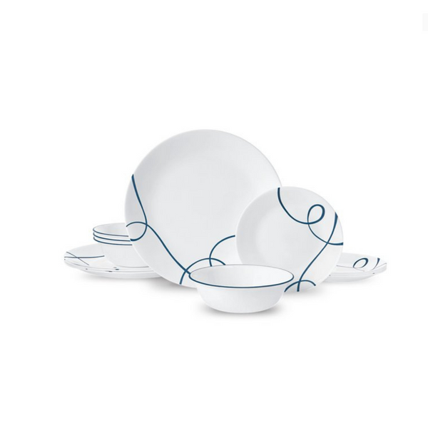 12-Piece Corelle Lia White and Blue Dinnerware Set