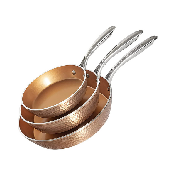 3 Piece Nonstick Gotham Steel Hammered Copper Fry Pan Set