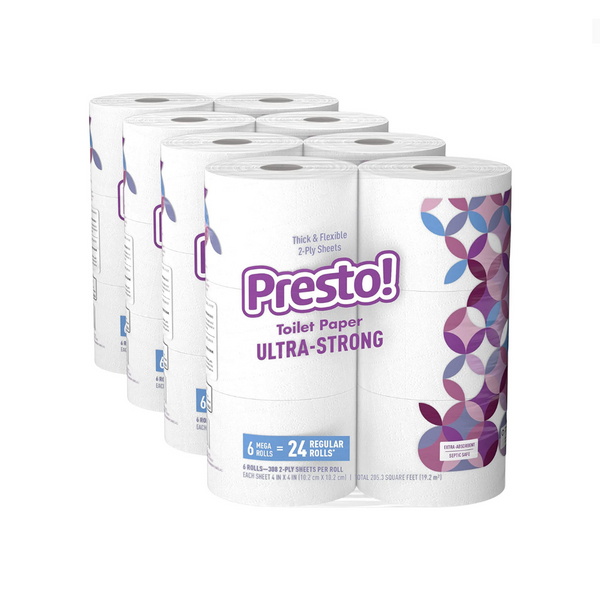 24 Mega (96 Regular) Rolls Of Presto 308-Sheet Ultra-Strong Toilet Paper