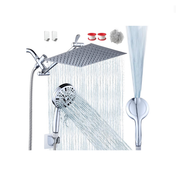 8 Piece High Pressure Rainfall Shower Head with 11 Inch Extension Arm