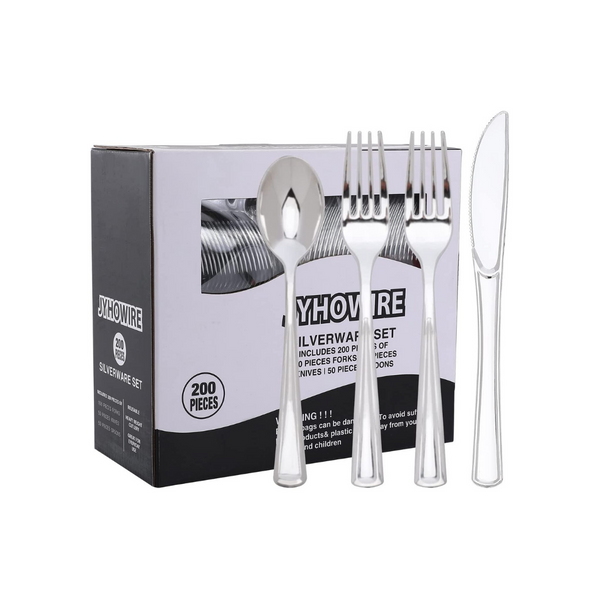 200 Silver Plastic Silverware Set