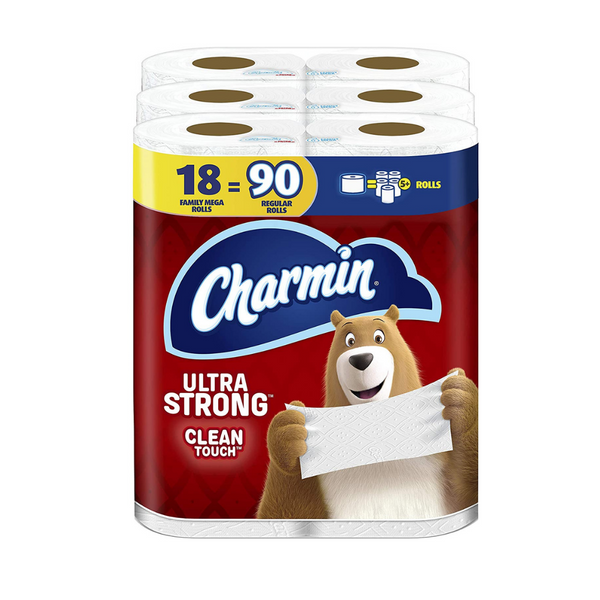 18 Family Mega (90 Regular) Rolls Of Charmin Ultra Strong Clean Touch Toilet Paper