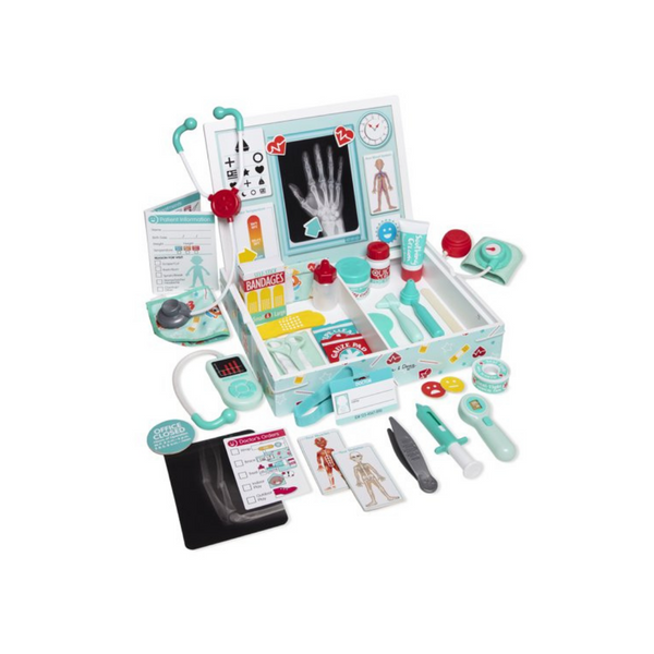 Melissa &amp; Doug Deluxe Juego de juguetes médicos para consultorio médico de 46 piezas