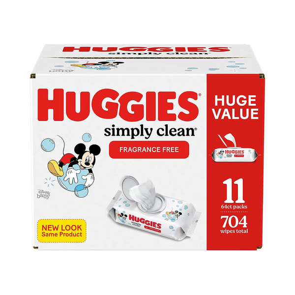 704 toallitas húmedas para bebé Simply Clean sin perfume Huggies en paquetes de 11 tapas abatibles