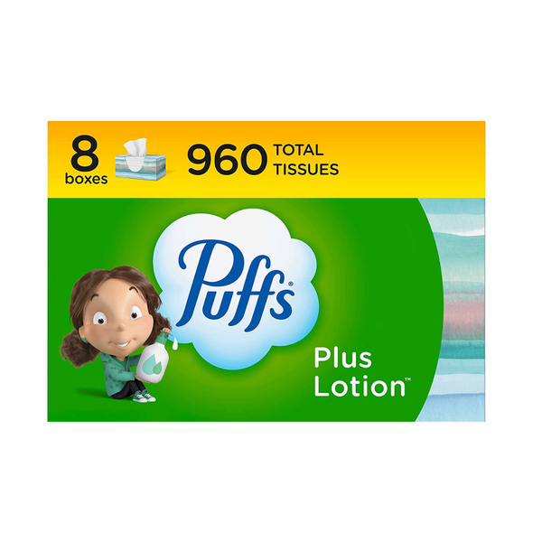 8 Boxes Puffs Plus Lotion Facial Tissues, (120 Tissues per Box)