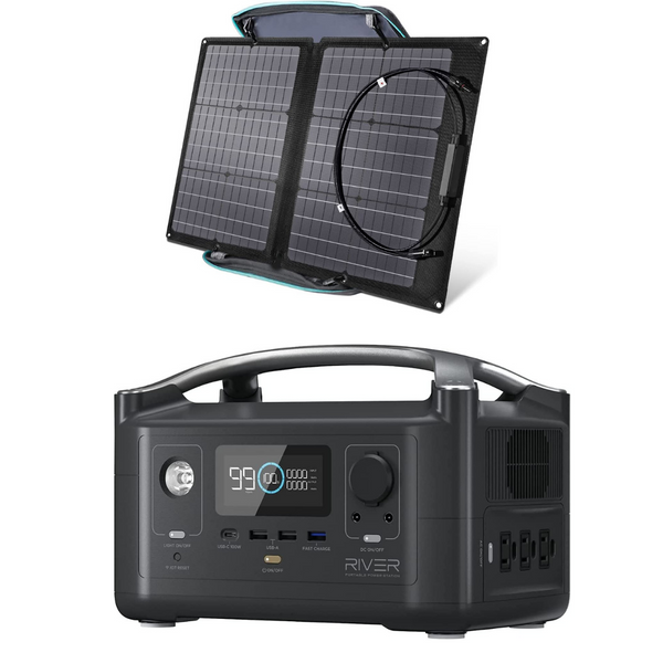 Generador portátil, 3 x 600W y panel solar plegable