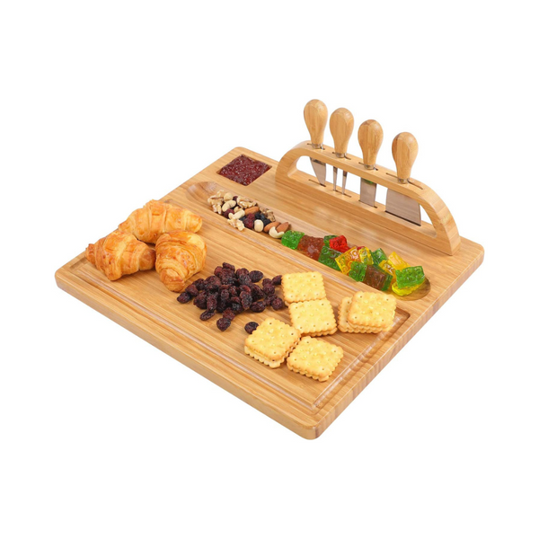 Bamboo Cheese Board & Serving Tray with Knife Set