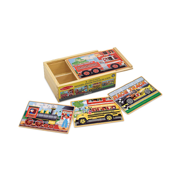 Melissa & Doug Vehicles 4-In-1 Wooden Jigsaw Puzzles In A Storage Box