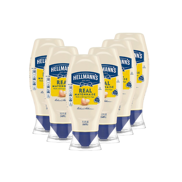 6 Hellmann's Squeeze Real Mayonnaise Bottles