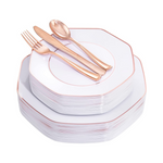 125PCS Rose Gold Plastic Plates With Silverware