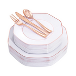 Ciaell 125 Piece Disposable Rose Gold Rim Plastic Plates And Cutlery