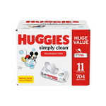 11 Flip Lid Packs (704 Wipes Total) of Huggies Baby Wipes