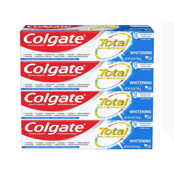 Colgate Total Whitening Pasta de dientes en gel con fluoruro de estaño y zinc, original, menta blanqueadora