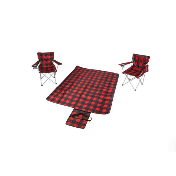 3 Piece Buffalo Plaid Camping Chairs and Blanket Combo