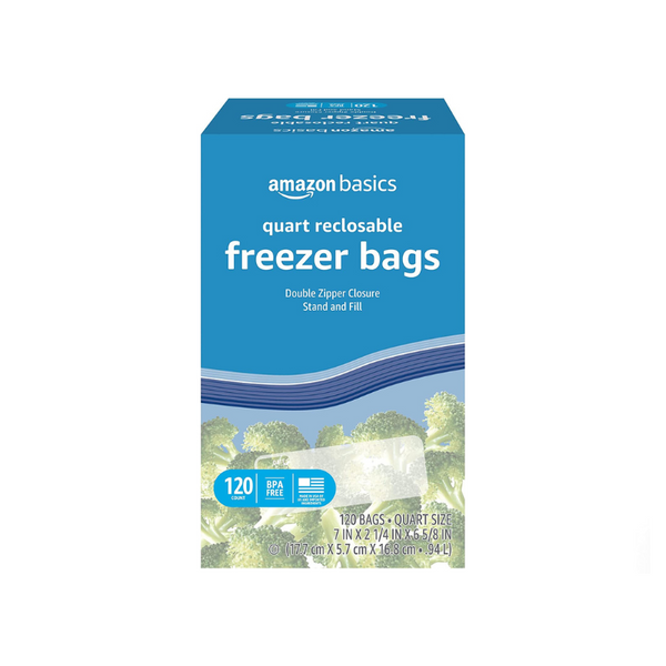 120 Amazon Basics Freezer Quart Bags