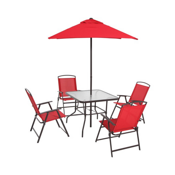 Mainstays Albany Lane 6 Piece Outdoor Patio Dining Set, Red