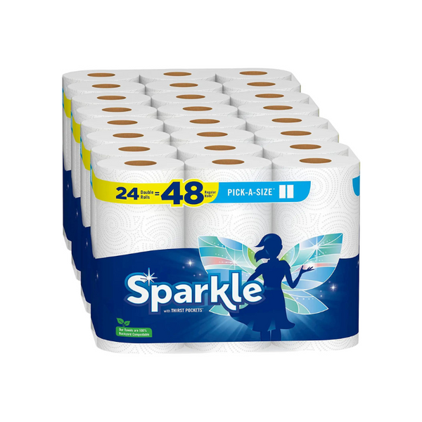 24 Double Rolls = 48 Regular Rolls Sparkle Pick-A-Size Paper Towels