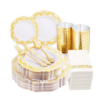 175 Piece Set Of Gold Plastic Dinnerware