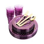 120 Piece Set Of Purple Plastic Dinnerware