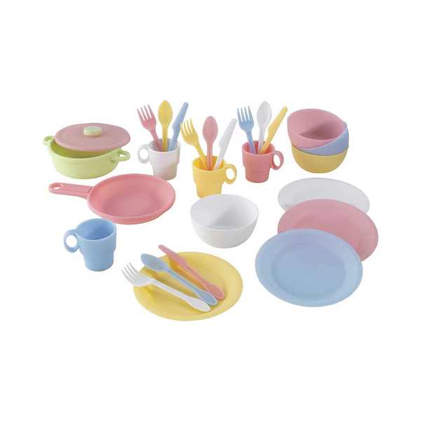 KidKraft Juego de Batería de Cocina Pastel de 27 Piezas, Platos y Utensilios de Plástico para Cocinas de Juego, Regalo