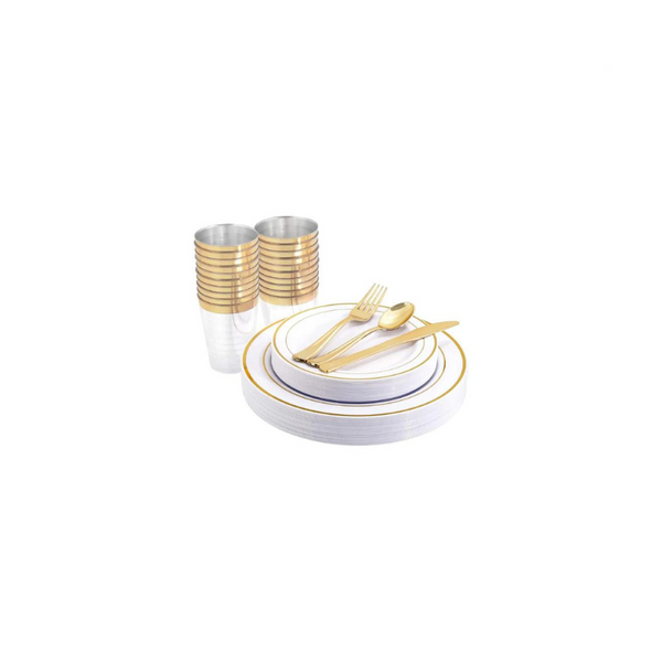 96 Pcs Gold Plastic Dinnerware Set