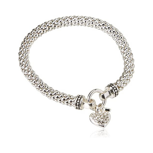 Nine West Women’s Silvertone Crystal Pave Heart Stretch Bracelet