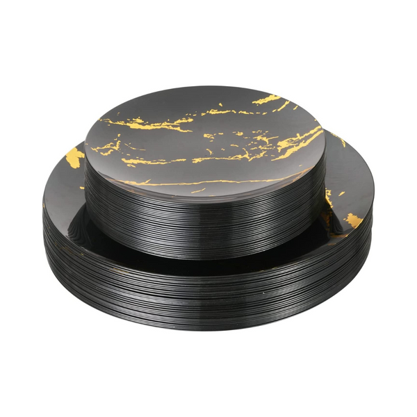 60-Pieces Black And Gold Plastic Plates