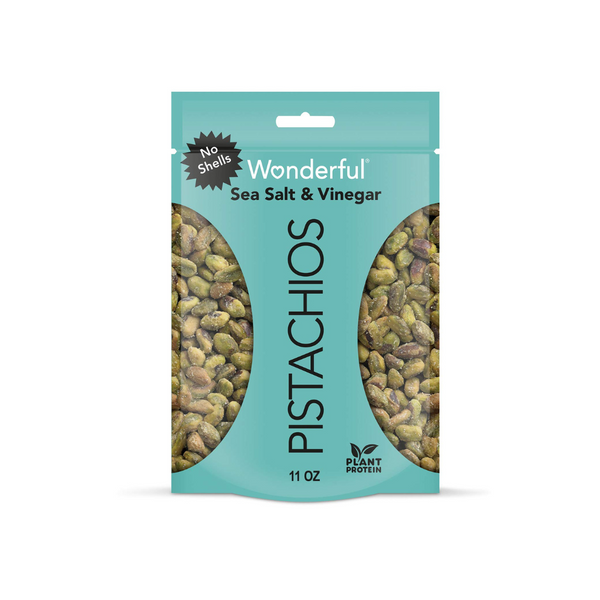 Maravillosos pistachos con sal marina y vinagre sin cáscara, 11 oz. Bolsa