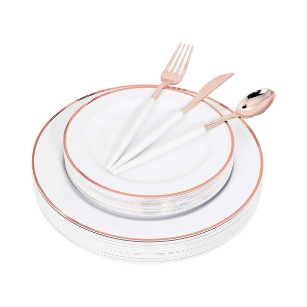 120 PCS Rose Gold Plastic Plates with Dinnerware