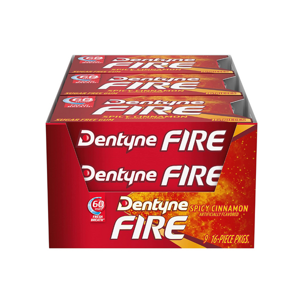 Paquete de 9 chicles sin azúcar Dentyne Fire Spicy, canela y 16 piezas