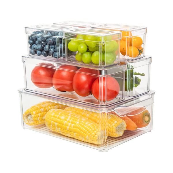 7-Pack Stackable Refrigerator Organizer Bins with Lids