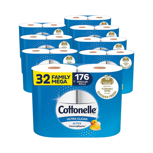 Mega rollos de papel higiénico de la familia Cottonelle de 32 unidades