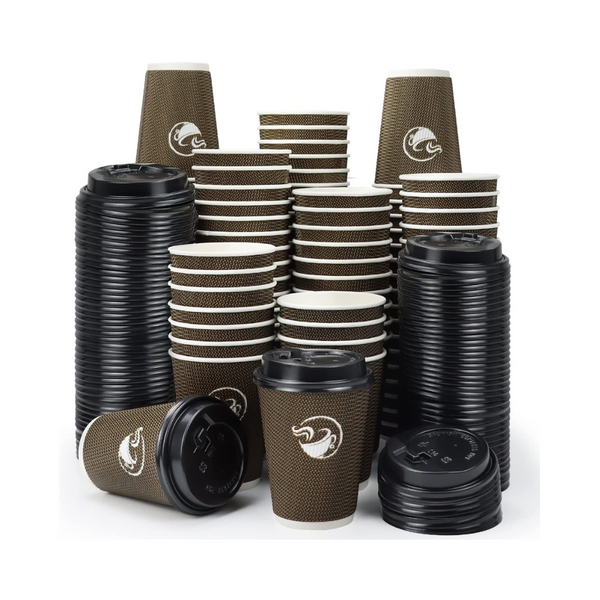 100-Pack Disposable Coffee Cups With Lids 12 oz