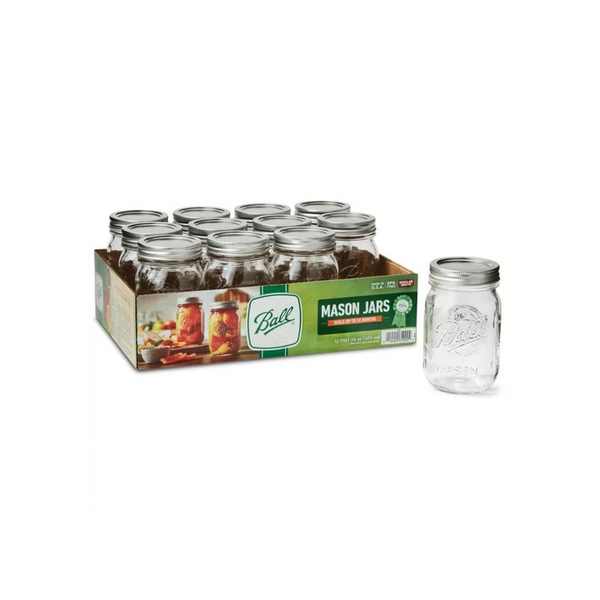 12-Count 16-Oz Ball Glass Mason Jars w/ Lids & Bands (Regular Mouth)