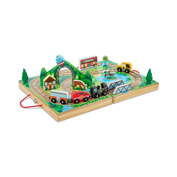 Juego de ferrocarril para llevar de madera de Melissa &amp; Doug, 17 piezas