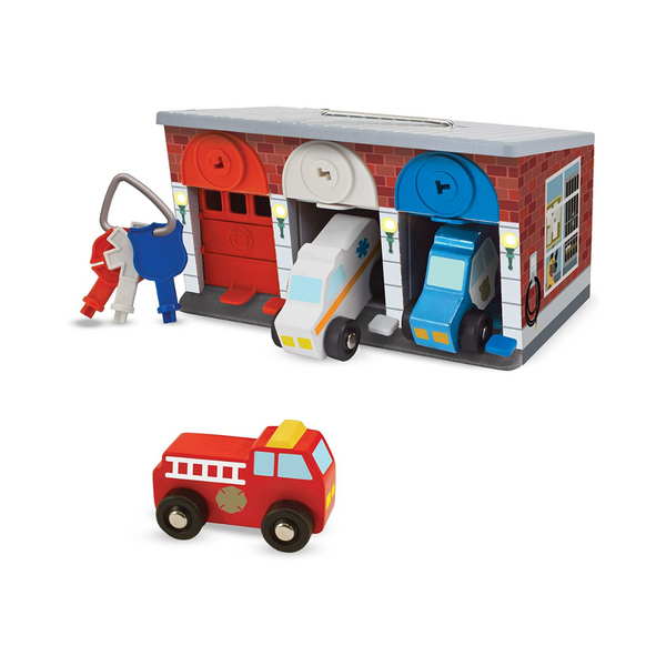 Juego de vehículos de rescate de madera Melissa &amp; Doug Toy Keys &amp; Cars de 7 piezas