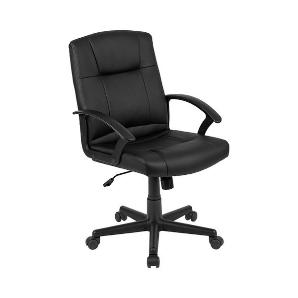 Flash Furniture Silla de oficina de trabajo con respaldo medio de cuero negro y acolchado suave