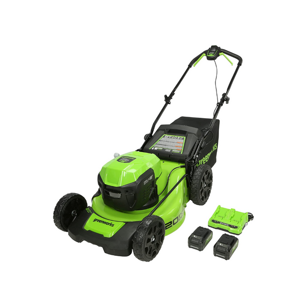 Greenworks 20″ Brushless Cordless Push Lawn Mower with 2 USB Batteries and Charger