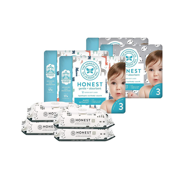 The Honest Company Super Duper Club Box with TrueAbsorb Baby Diapers & Honest Baby Wipes (Size 3)