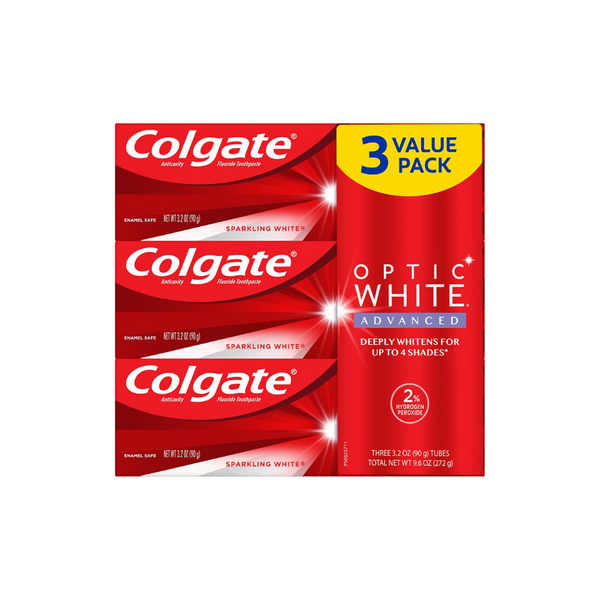 3 pastas dentales avanzadas Colgate Optic White