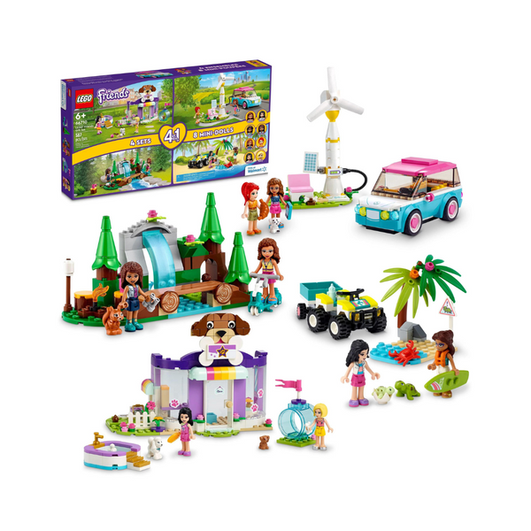 LEGO Friends 4 en 1: guardería para perros, vehículo tortuga, cascada y vehículo eléctrico de Olivia