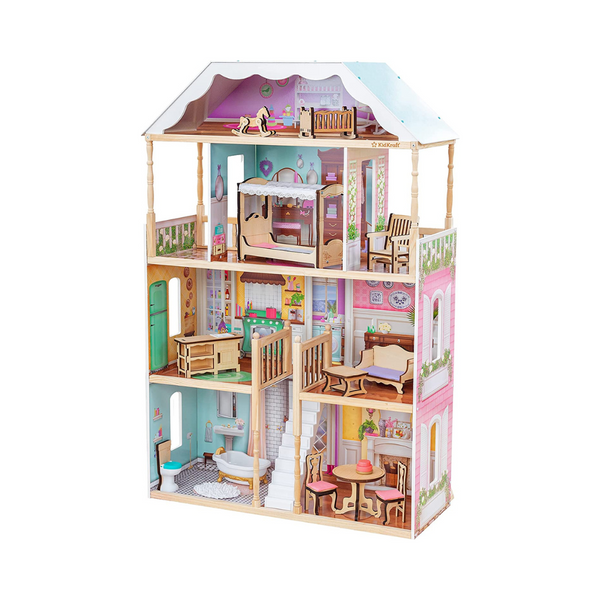 Casa de muñecas clásica de madera KidKraft Charlotte con ensamblaje EZ Kraft