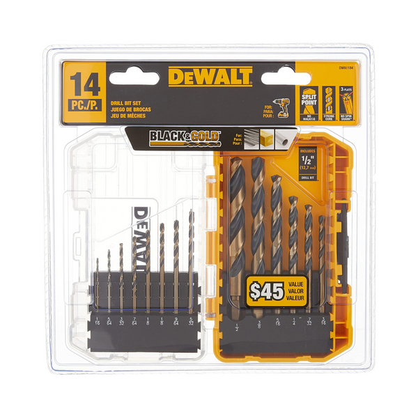 14-Piece DeWALT DWA1184 Black & Gold Drill Bit Set