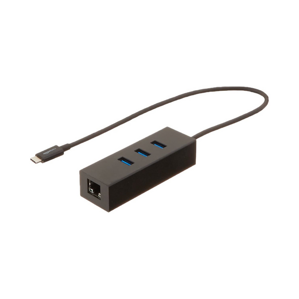 Amazon Basics USB 3.1 Type-C to 3-Port USB Hub w/ Ethernet Adapter (Black)