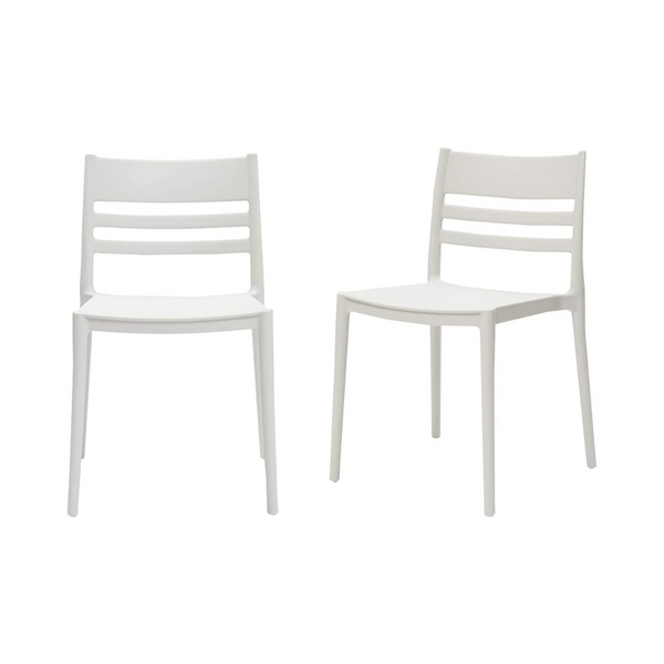 Set of 2 White Armless Slot-Back Premium Plastic Dining Chairs