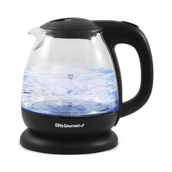 Elite Gourmet EKT1001B Electric 1.0L BPA-Free Glass Kettle