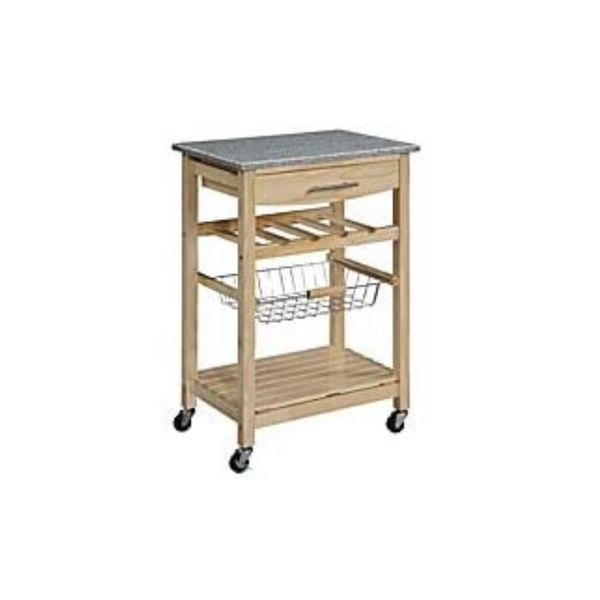 Linon Kitchen Island Cart w/ Storage, Granite Top & Wheels: Wenge