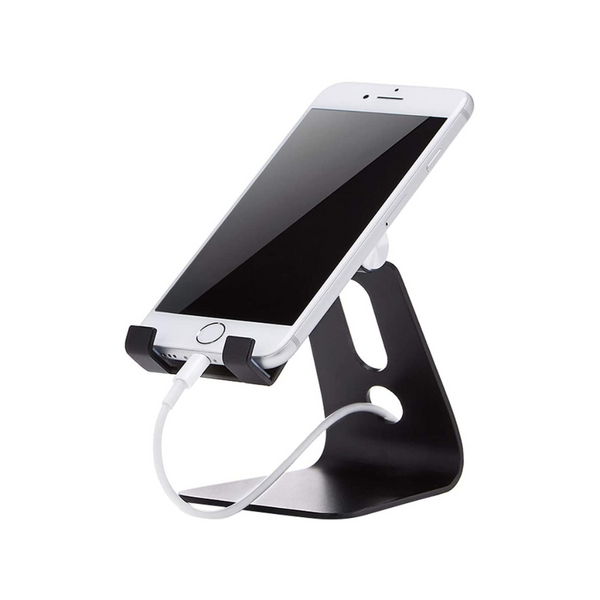 Soporte de escritorio ajustable de aluminio para teléfono celular (negro)